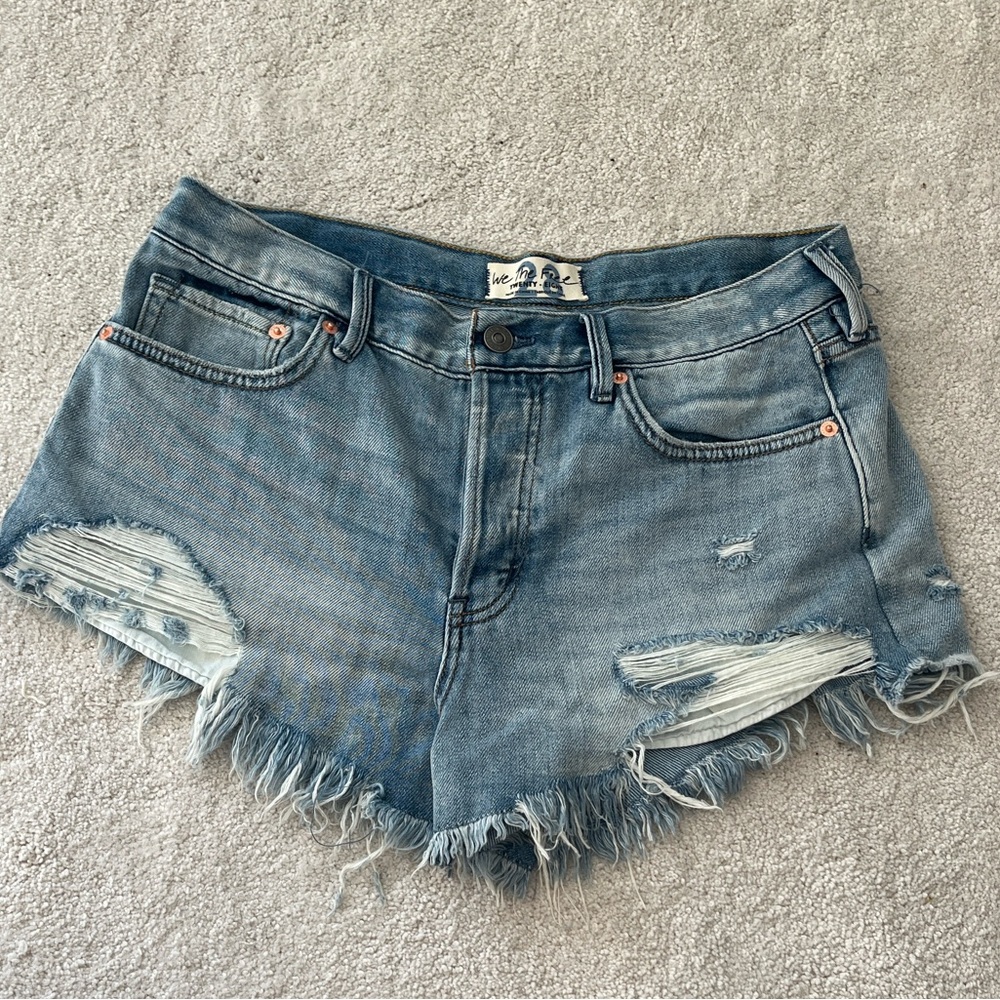 Free People Distressed Light Blue Jean Shorts